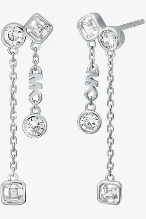Michael Kors MKPendientes largos con bisel de plata de ley chapada en metales preciosos - - Michael Kors