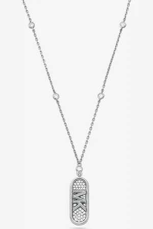 Michael Kors MKCollar de plata de ley con incrustaciones, logotipo imperio y opción de chapado en metal precioso - - Michael Kors