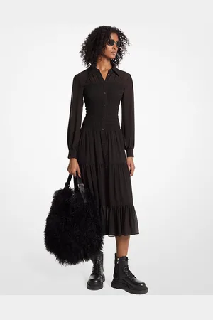 Michael Kors MKVestido camisero de georgette fruncido - - Michael Kors