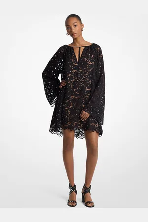 Michael Kors MKVestido de encaje floral definido con cuello de pico y tachuelas - - Michael Kors