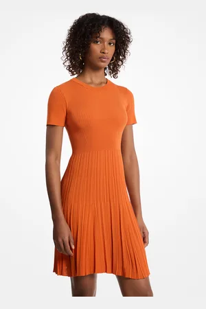 Michael Kors MKVestido de punto acanalado con manga corta - Naranja - Michael Kors