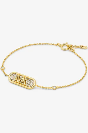 Michael Kors MKPulsera de plata de ley con incrustaciones, logotipo imperio y opción de chapado en metal precioso - - Michael Kors