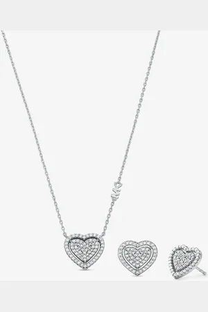 Michael Kors MKSet de regalo con collar y pendientes de corazón de plata de ley chapada en metal precioso con incrustaciones - - Michael Kors