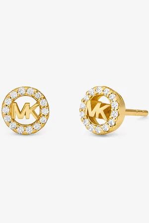Michael Kors MKPendientes de tuerca Fulton de plata de ley con chapado en metales preciosos, incrustaciones y adorno de logotipo - - Michael Kors