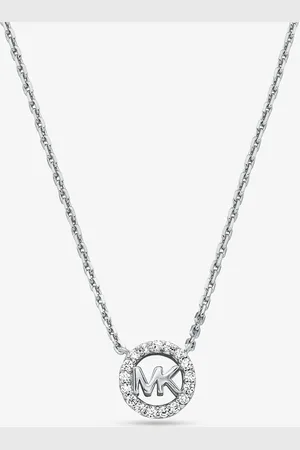 Michael Kors MKCollar Fulton de plata de ley chapada en metal precioso con incrustaciones y adorno de logotipo - - Michael Kors