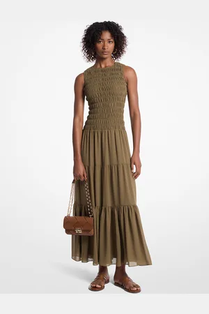 Michael Kors MKVestido de tirantes de georgette fruncido - Verde - Michael Kors
