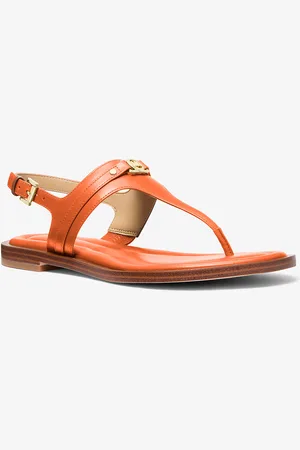 Michael Kors MKSandalia Mandy de piel con tira en forma de T - Naranja - Michael Kors