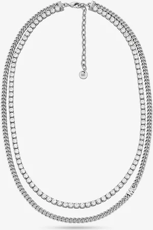 Michael Kors MKCollar de tenis de cadena doble de latón con chapado en metal precioso - - Michael Kors