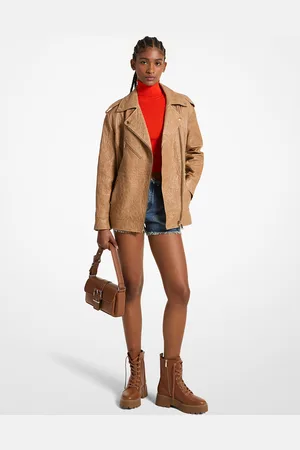 Michael Kors MKChaqueta motera oversize de piel arrugada - - Michael Kors