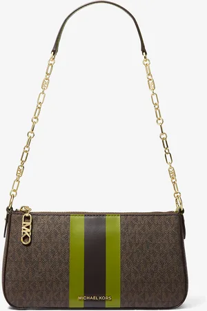 Michael Kors MKPochette mediano con rayas, logotipo y cadena de eslabones - Verde - Michael Kors