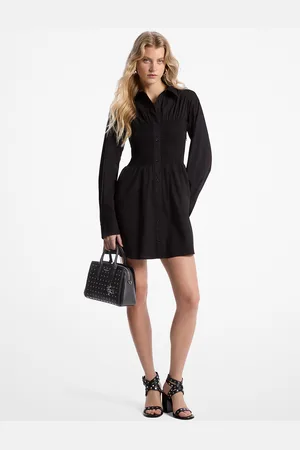 Michael Kors MKVestido camisero fruncido de popelina de algodón elástica - - Michael Kors