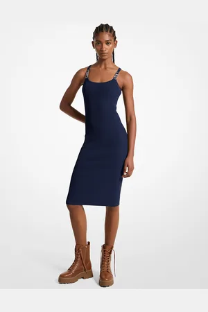 Michael Kors MKVestido de tirantes midi de punto elástico acanalado - - Michael Kors