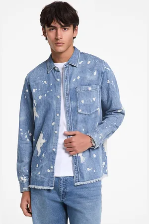 Michael Kors MKCamisa deshilachada en denim con salpicaduras - - Michael Kors