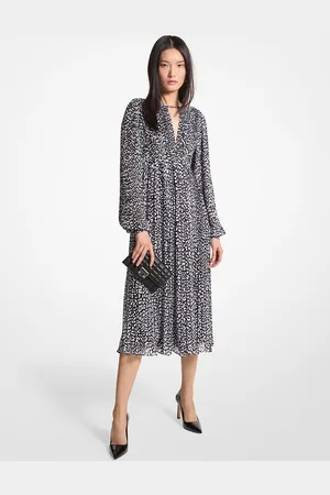 Michael Kors MKVestido midi de georgette plisado con estampado de leopardo - - Michael Kors