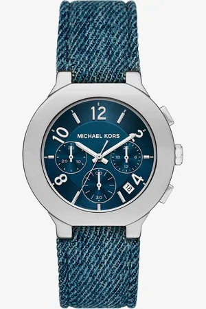 Michael Kors MKReloj Gramercy oversize en tono plateado con correa de denim - - Michael Kors