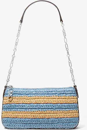 Michael Kors MKPochette mediano de paja tejida a mano con rayas, logotipo imperio y cadena de eslabones - - Michael Kors