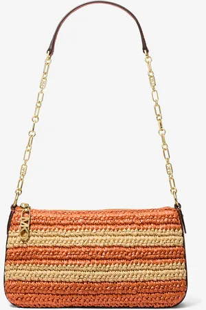 Michael Kors MKPochette mediano de paja tejida a mano con cadena de eslabones y logotipo imperio - Naranja - Michael Kors