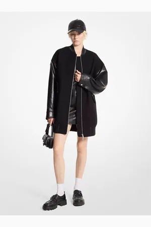 Michael Kors MKChaqueta bomber oversize de mezcla de lana y piel lisa - - Michael Kors