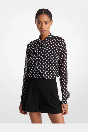 Michael Kors MKBlusa de georgette con estampado de lunares y cuello con lazada - - Michael Kors