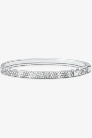 Michael Kors MKPulsera rígida de plata de ley con chapado en metales preciosos, incrustaciones y logotipo - - Michael Kors