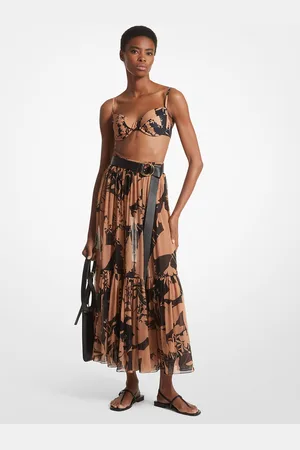 Michael Kors MKFalda de chifón de seda a capas con estampado floral oscuro - - Michael Kors