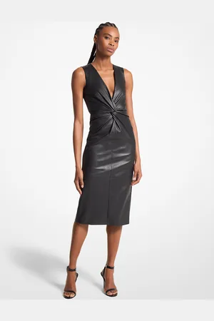 Michael Kors MKVestido de tubo de piel con detalle cruzado en la parte delantera - - Michael Kors