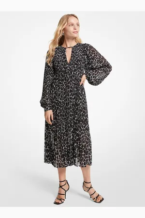 Michael Kors MKVestido plisado de georgette con estampado animal - - Michael Kors