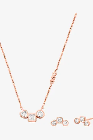 Michael Kors MKSet de collar y pendientes de tuerca con chapado en metal precioso y circonio cúbico - Rosa - Michael Kors
