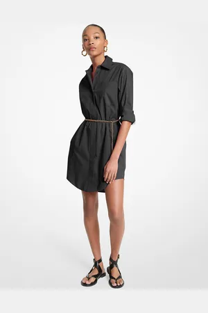 Michael Kors MKVestido camisero de algodón elástico con cinturón - - Michael Kors