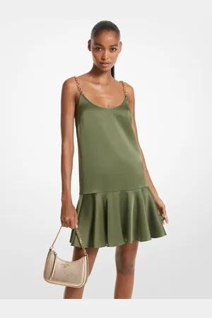 Michael Kors MKVestido de tirantes de crepé con cadena - Verde - Michael Kors