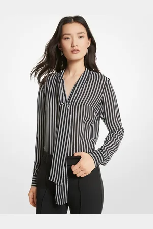 Michael Kors MKBlusa de georgette a rayas con cuello con lazada - - Michael Kors