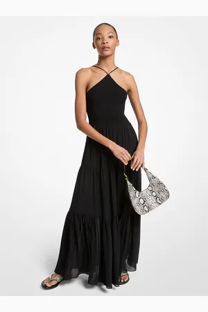 Michael Kors MKVestido halter maxi de georgette fruncido - - Michael Kors