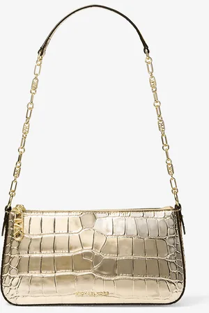 Michael Kors MKPochette mediano de piel metalizada con motivo de cocodrilo en relieve, logotipo imperio y cadena de eslabones - - Michael Kors