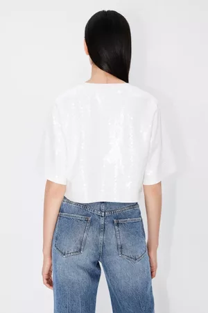 Miss Sixty Camiseta casual con lentejuelas Blanco, Mujer, Talla: XS
