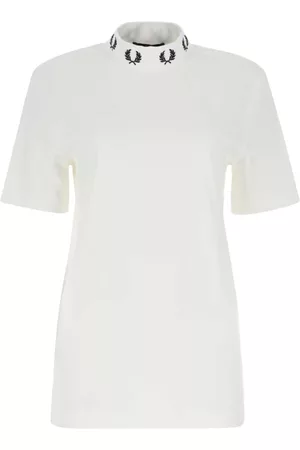 Fred Perry Camiseta de gran tamaño de algodón marfil Blanco, Mujer, Talla: L