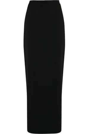 Falda larga negra con florecitas blancas cintura alta- Ropa mujer