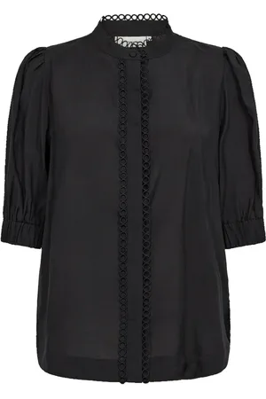   Essentials Camisa ligera de manga Georgette para mujer,  color negro, talla S : Ropa, Zapatos y Joyería