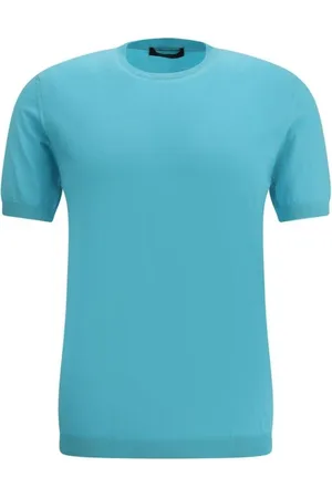 MOORER Hombre, Camisetas, Azul, Talla: L