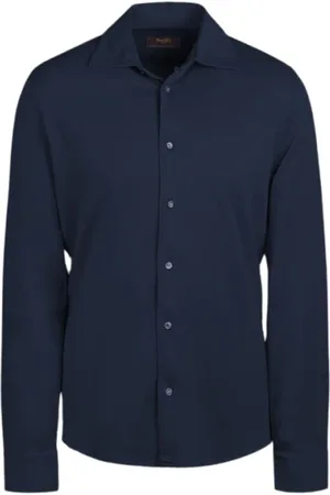MOORER Hombre, Camisas, Azul, Talla: L