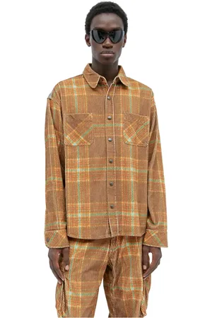 ERL Hombre, Camisas, Marrón, Talla: S