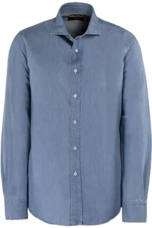 MOORER Hombre, Camisas, Azul, Talla: L