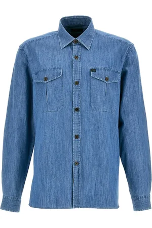 FAY Hombre, Camisas, Azul, Talla: M