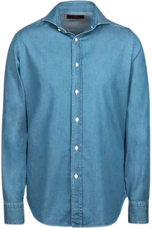MOORER Hombre, Camisas, Azul, Talla: M