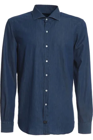 FAY Hombre, Camisas, Azul, Talla: L