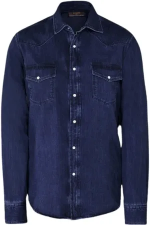 MOORER Hombre, Camisas, Azul, Talla: M