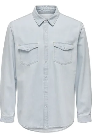 Only & Sons Hombre, Camisas, Azul, Talla: M