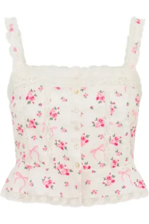 LOVESHACKFANCY Mujer, Camisetas, Blanco, Talla: XS