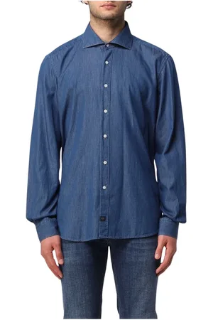 FAY Hombre, Camisas, Azul, Talla: M