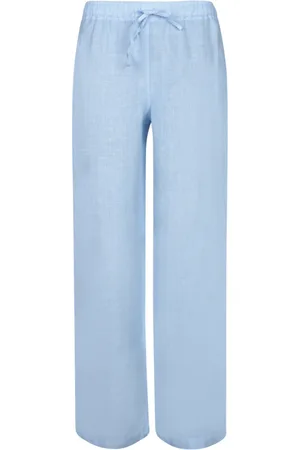 120% Lino Mujer, Pantalones, Azul, Talla: 2XS