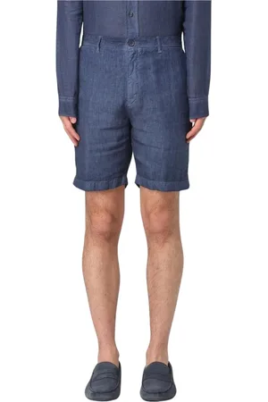 120% Lino Hombre, Pantalones cortos, Azul, Talla: 2XL